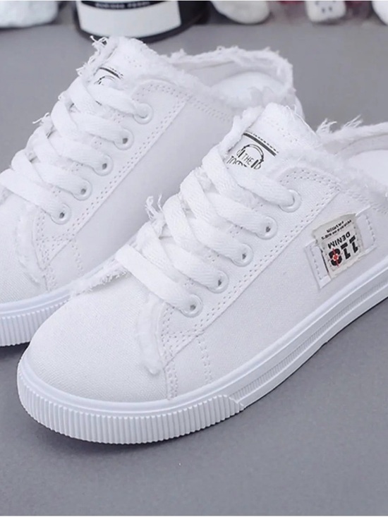 Shoes - Women’s White Casual Denim Dress Canvas Slip-On Sneakers